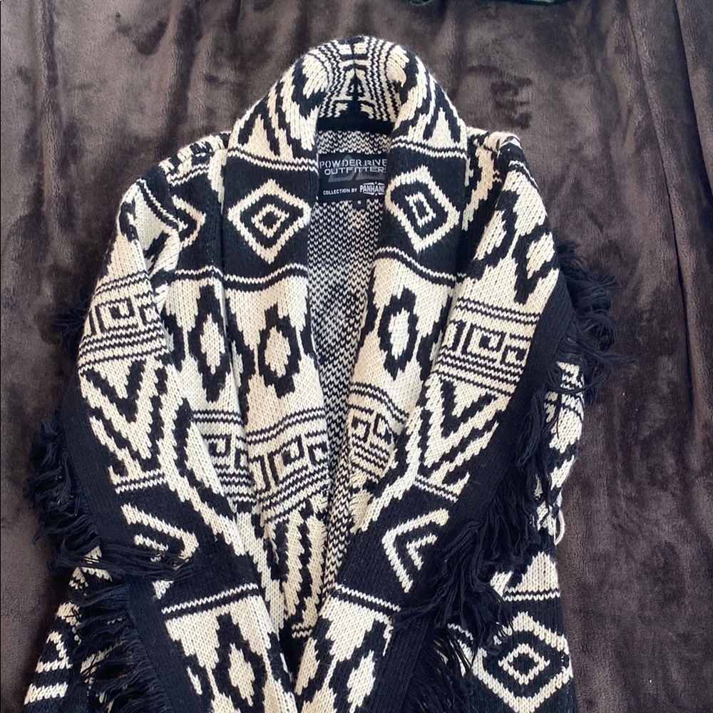 Powder River Outfitters by Panhandle, Black and White Fringe Women's Sweater
